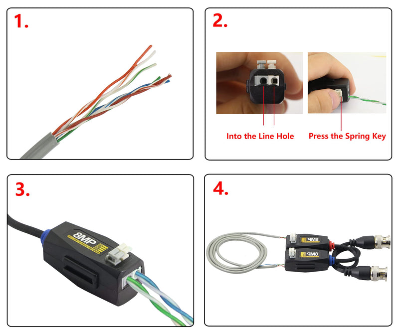 YACSEJAO Video Balun HD-CVI TVI AHD CVBS Passive Connector BNC Video Balun Transceiver Cable for 4K 1080P 960P 720P 8MP 6MP 5MP 4MP 3MP CCTV Security DVR Surveillance Camera System -1 Pair