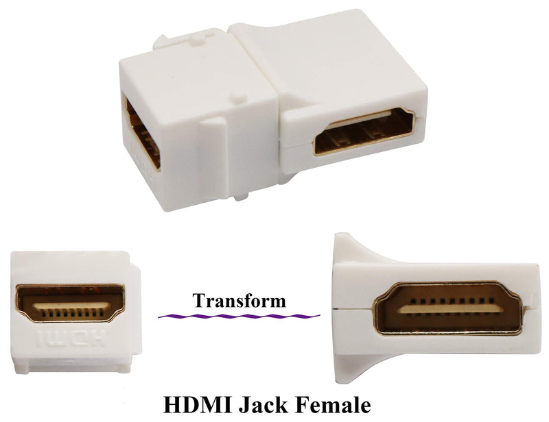 AAOTOKK 90 Degree HDMI Keystone Adapter Gold Plated 90 Degree HDMI Female to Female Keystone Jack Insert 3D 4K 60HZ Coupler Adapter for Wall Plate (White/2 Pack) 2 pack 90 Degree White