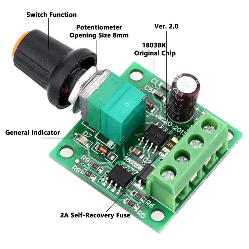 Greartisan 1.8V-15V 2A DC Motor Speed Controller PWM Variable Speed Regulator Governor Switch 1803BK with Speed Control Knob DC 1.8-15V 2A