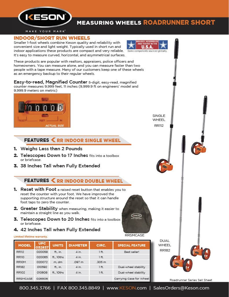 Keson RR10M Measuring Wheel (Graduations: Metric), .097-Meter Diameter Small - Circumference: .305 m Units: m, dm; Diameter: .097 m