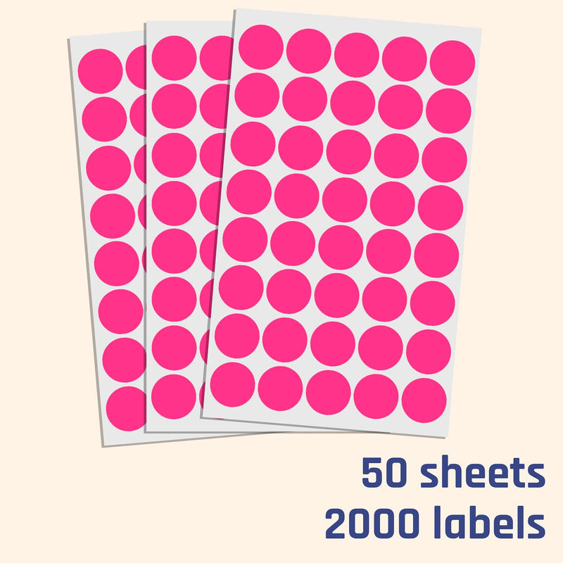 2000 Pack, 3/4" Round Dot Stickers Circle Labels - Pink