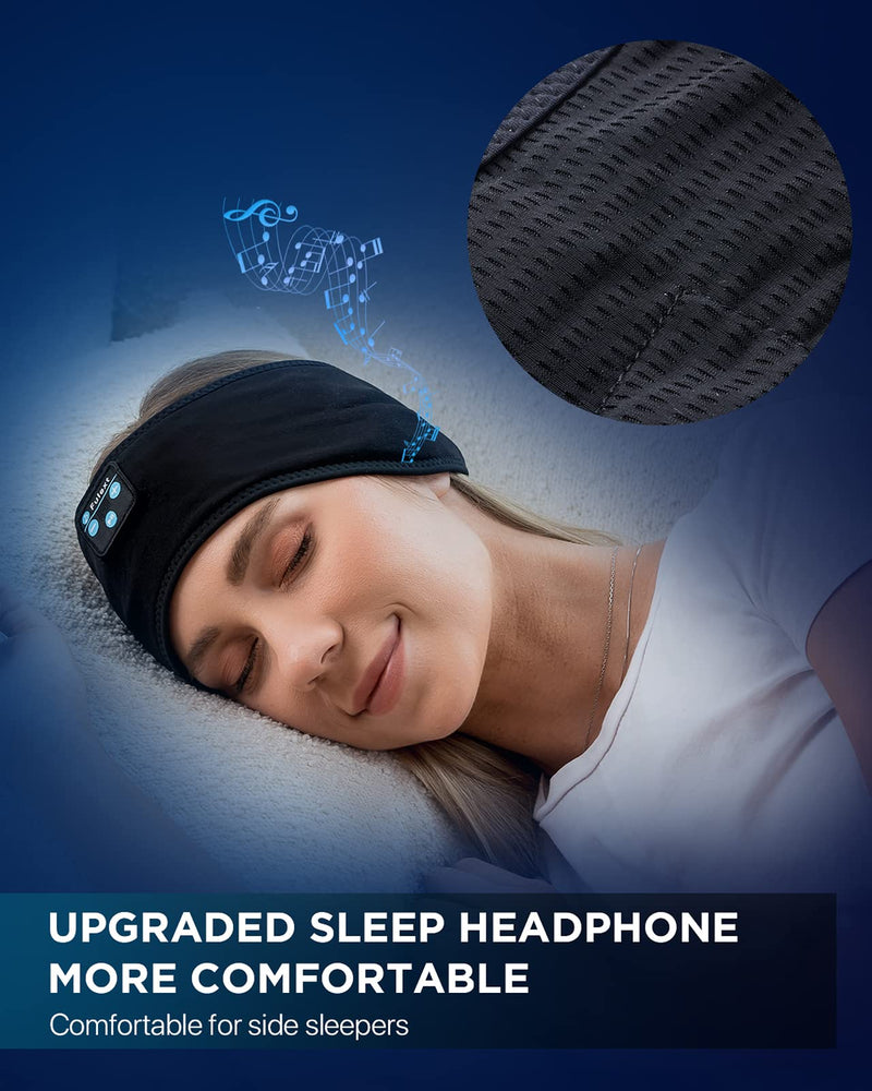 Perytong Sleep Headphones Bluetooth Headband Wireless Sports Headphones Headband, Long Playtime Lightweight Headphones Hi-Fi Stereo Ergonomic ASMR Sleep Headphone Cool Gadget Gift for Men Women Black Dark Black