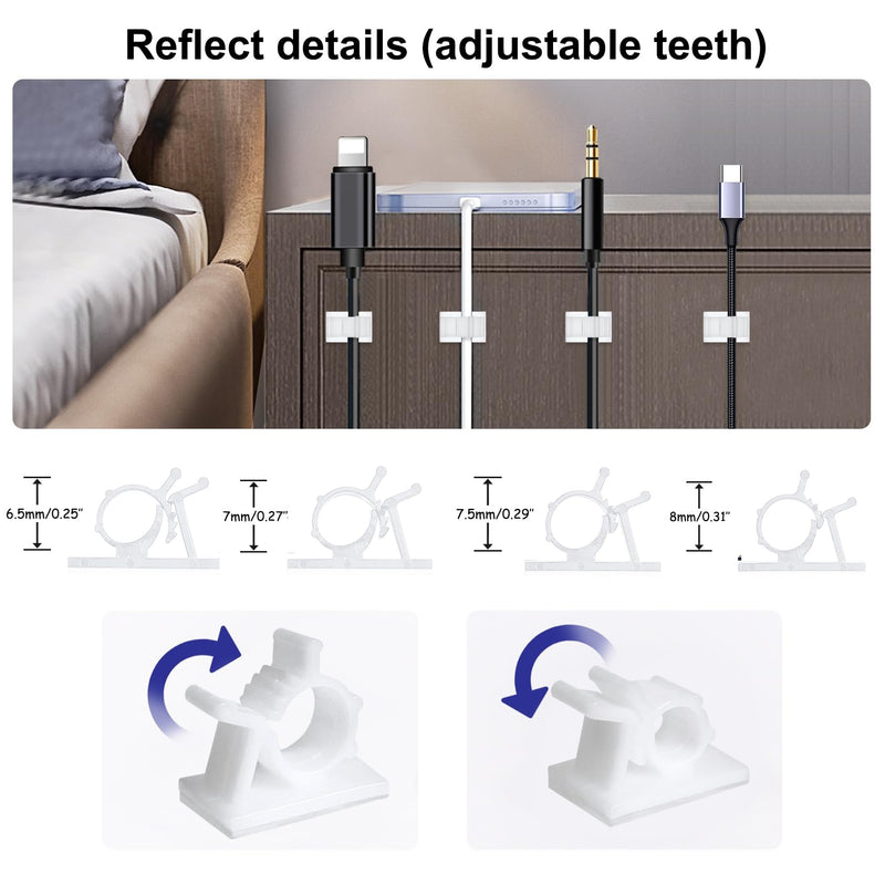 Xuuza 50Pcs Locking Tab Cable Clips, Adhesive Cord Organizer Cable Management Guide for PC Desk Computer Mouse Phone USB Charging Cables Indoor Office Home (White) white