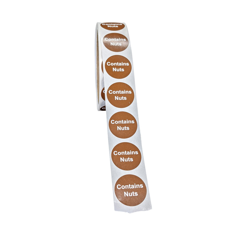 Contains Nuts Food Allergen Labeling Stickers, 1 Inch Round [500 Labels per Roll]