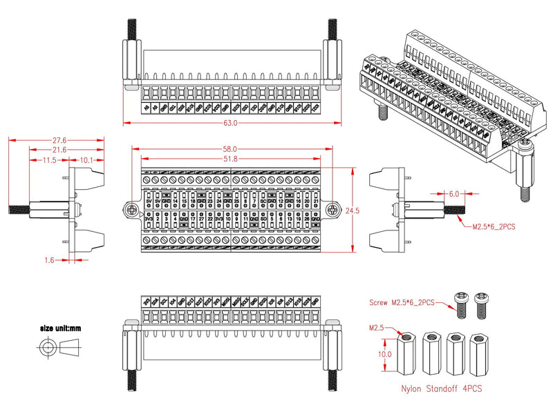 Ultra-Small RPi GPIO Status LED & Terminal Block Breakout Board Module for Raspberry Pi