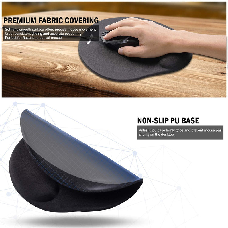 TIDALSOIL Ergonomic Mouse Pad with Gel Wrist Rest Support,Comfortable Computer Mouse Pad for Laptop,Pain Relief Mousepad with Non-Slip PU Base for Office & Home(9.84 x 9.06 inch ) Black