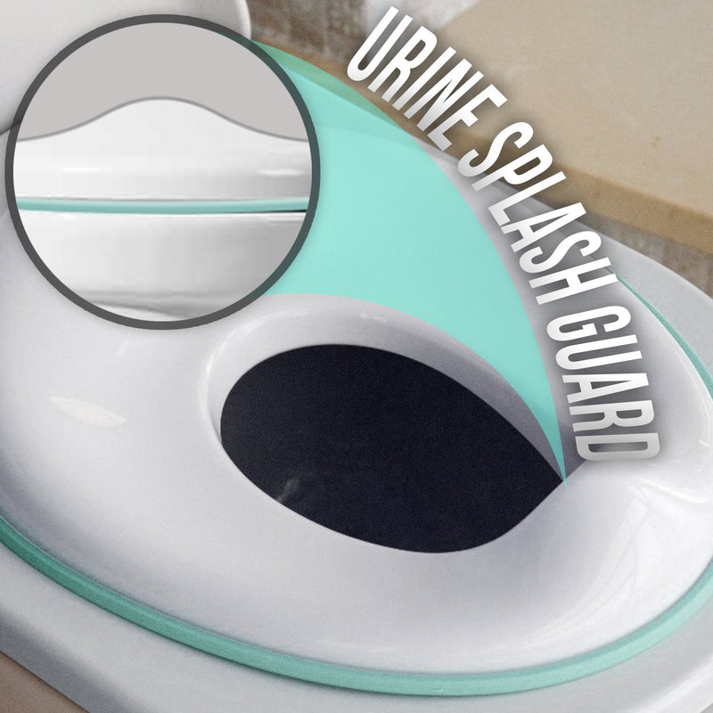 Potty Training Seat for Boys And Girls, Fits Round & Oval Toilets, Non-Slip with Splash Guard, Includes Free Storage Hook - Jool Baby Aqua