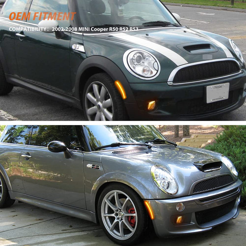 Adiil Amber Full LED Front Fender Side Marker Lights Assembly Smoked Lens Compatible With 2002-2008 MINI Cooper R50 R52 R53, Replace OEM Sidemarkers Lamps Front Side Marker Smoked Lens Amber LED