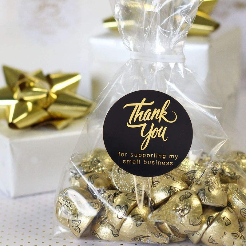 AYSOW 2 inch Thank You for Supporting My Small Business Stickers Labels Golden Font Round 500 Labels Per Roll for Business Owners, Online Retailers, Shops to Use on Bags, Boxes and Envelope Black