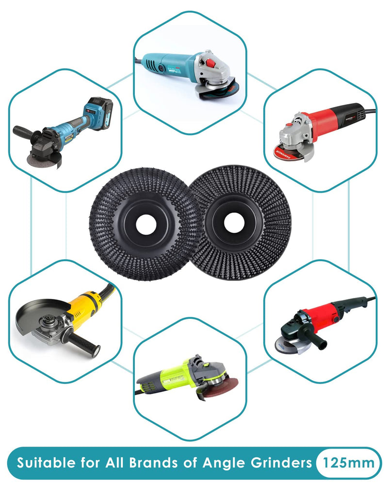 2 pack wood grinding disc for angle grinder 125 mm, BROTOU wood grinding disc, wood milling cutter rasp disc grinding discs 125 mm angle grinder for angle grinder polishing, carving, sanding 2
