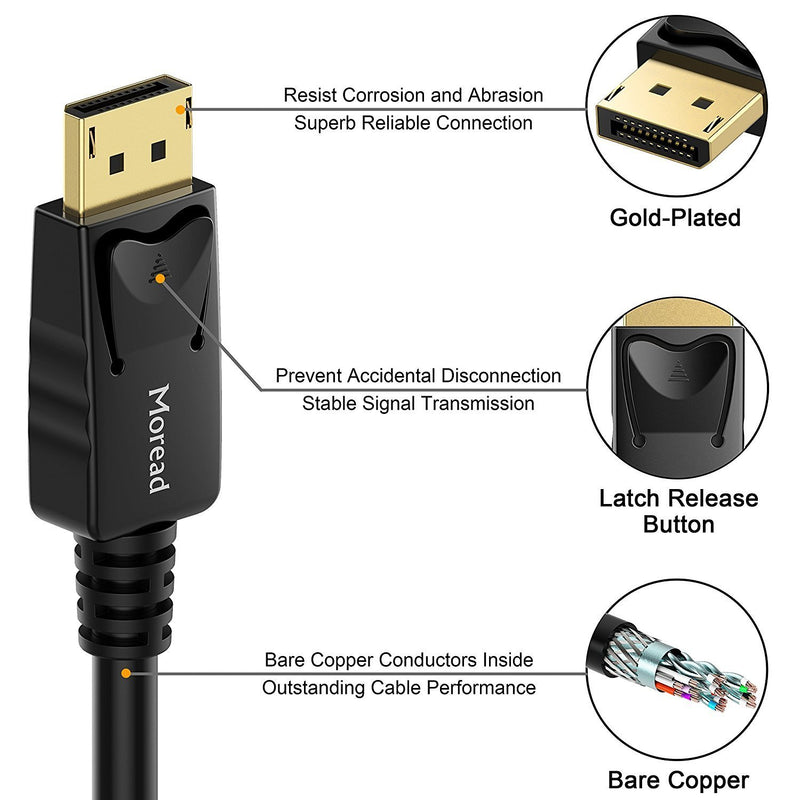 Moread DisplayPort to DisplayPort Cable, 6 Feet, Gold-Plated Display Port Cable (4K@60Hz, 2K@144Hz) DP Cable Compatible with Computer, Desktop, Laptop, PC, Monitor, Projector - Black 1
