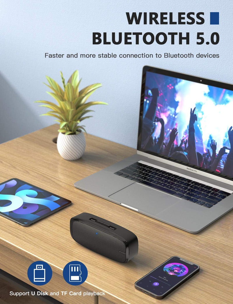 LENRUE Bluetooth Speaker, Wireless Portable Speaker with Loud Stereo Sound, Rich Bass, 12-Hour Playtime, Built-in Mic. Perfect for iPhone, Samsung and More Black