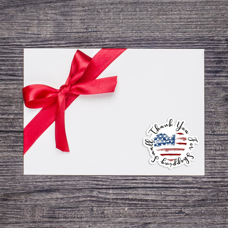 Wailozco 1.5'' America Flag Heart Thank You for Shopping Small Stickers ,Handmade Stickers,Business Stickers,Envelopes Stickers for Online Retailers,Handmade Goods,Small Business,500 Labels Per Roll