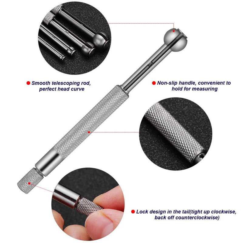 UKCOCO 4pcs Small Hole Gauge Set Telescoping Full Round Spherical Shaped Hardened Bore Gauge