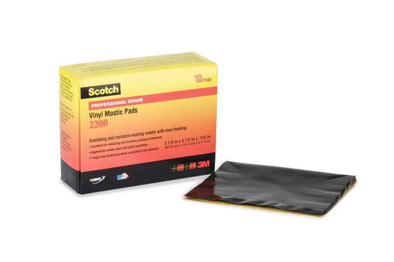 3M Scotch Vinyl Mastic Pad Electrical Tape 2200, 3-1/4 inch x 4-1/2 inch, Black, Self-Fusing Rubber Tape for Insulating and Moisture Seal 4-1/2" Length