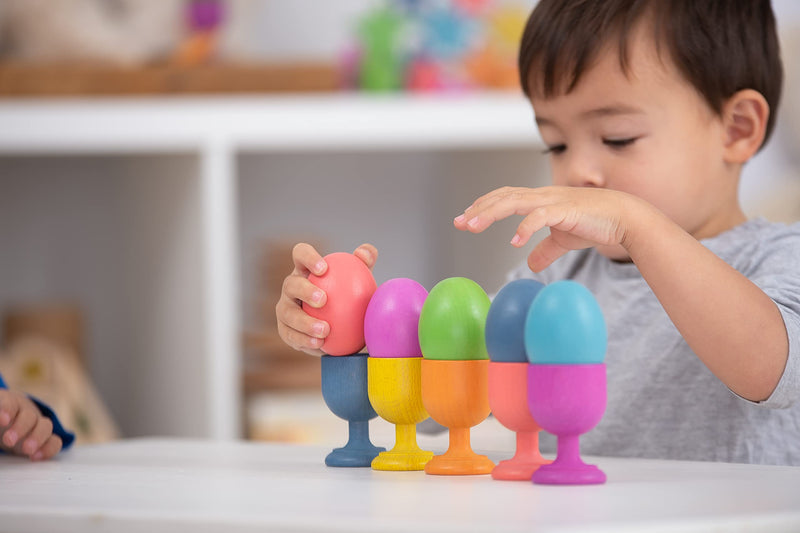 TickiT-74005 Rainbow Wooden Eggs - Set of 7 colors - Wooden Toys for Toddlers - For Ages 10m+ - Inspire Curiosity With Wooden Loose Parts Play