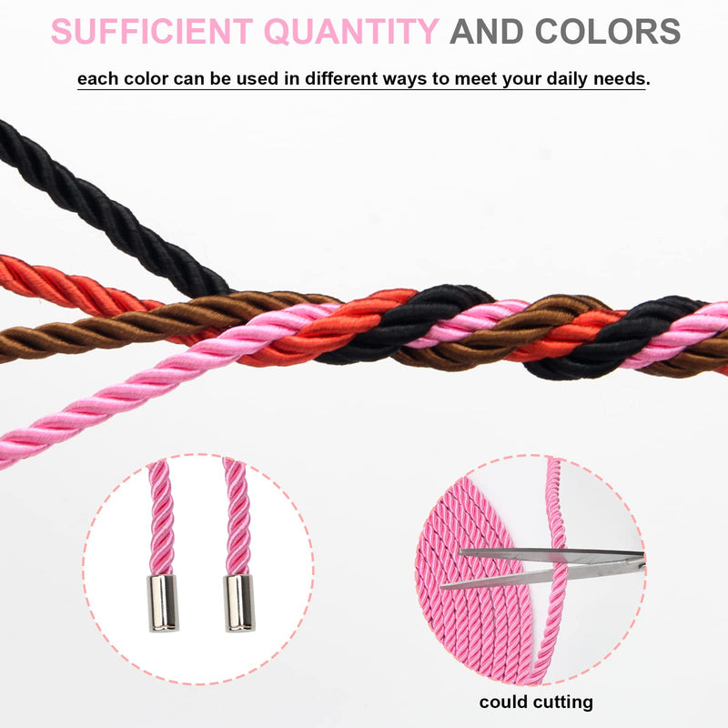 4 Pack Braided Twisted Silk Rope 8mm, AngleKai 32FT Multi-Purpose Soft Twine Polyester Silk Rope for DIY Craft, Smooth Protecting Ending Silk Nylon Twisted Braided Durable Silk Rope