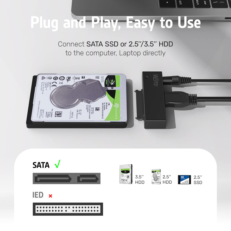 WEme USB 3.0 to SATA Converter Adapter for 2.5 3.5 Inch Hard Drive Disk SSD HDD, Power Adapter and USB 3.0 Cable Included USB-A Adapter with power supply