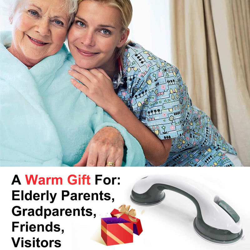 NLAAHCE Shower Handle - 12” 2-Grab Bars for Bathroom, Ultra Grip Dual Locking Safety Suction Cups, Shower Handles for Elderly – Seniors, Disabled, Handicap, Elderly Assistance Product, 2-Count/Pack 12 Inch (Pack of 2)