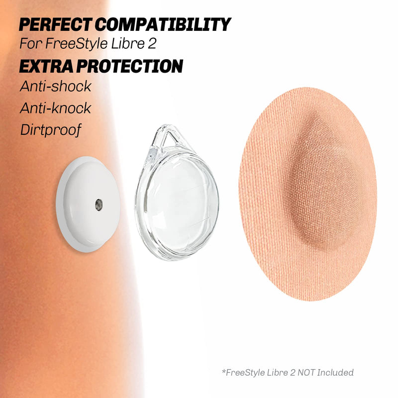 Kovoq Sensor Covers for Freestyle Libre Sensor, (40 Pack) Adhesive Patches Waterproof & 2 Pack Reusable Hard Shell Covers, CGM Sensor Patches, No Glue on Sensor, Compatible with Libre 1&2, Tan 40+2-Tan