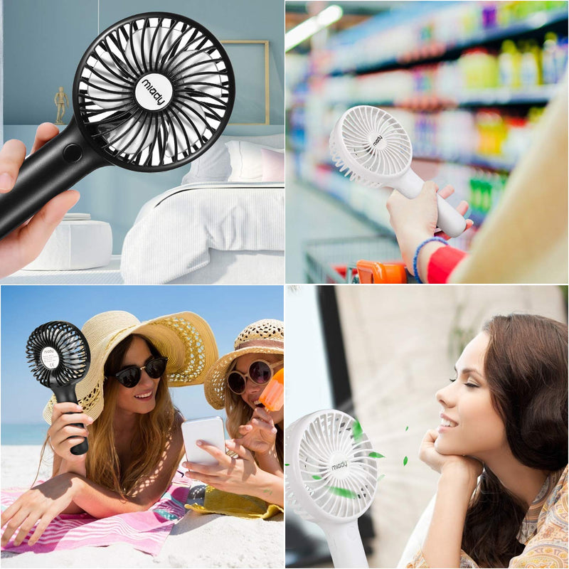 2-Pack Upgraded 5000mAh Portable Handheld Fan 3 Speed Mini USB Strong Wind 7-20 Hours Runtime Personal Electric Small Fan for Travel Office Outdoor Black+white