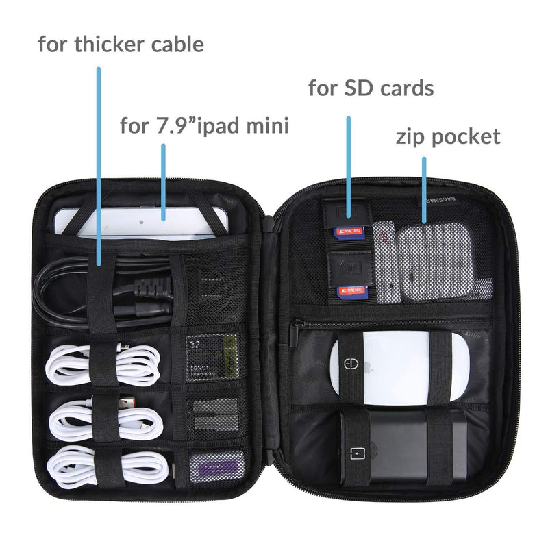 BAGSMART Electronic Organizer Travel Cable Organizer Electronics Accessories Cases for 7.9’’ iPad Mini, Cables, Chargers, USB, SD Card Black