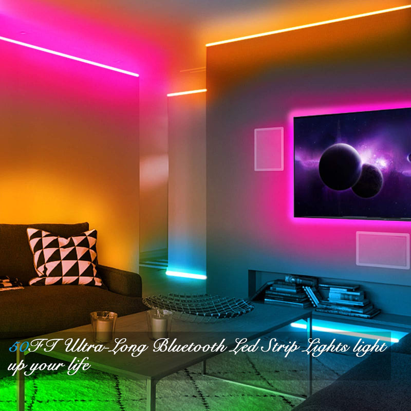 DAYBETTER Led Strip Lights 50ft Smart Light Strips with App Control Remote, 5050 RGB Led Lights for Bedroom, Music Sync Color Changing Lights for Room Party Multicolor 50.0 Feet