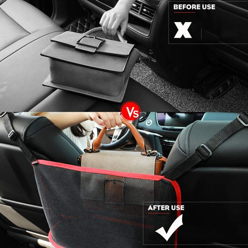 QBUC Car Net Pocket Handbag Holder, Mesh Cargo Car Storage Universal Storage Bag for Handbag Bag (Red) C: RED-NET