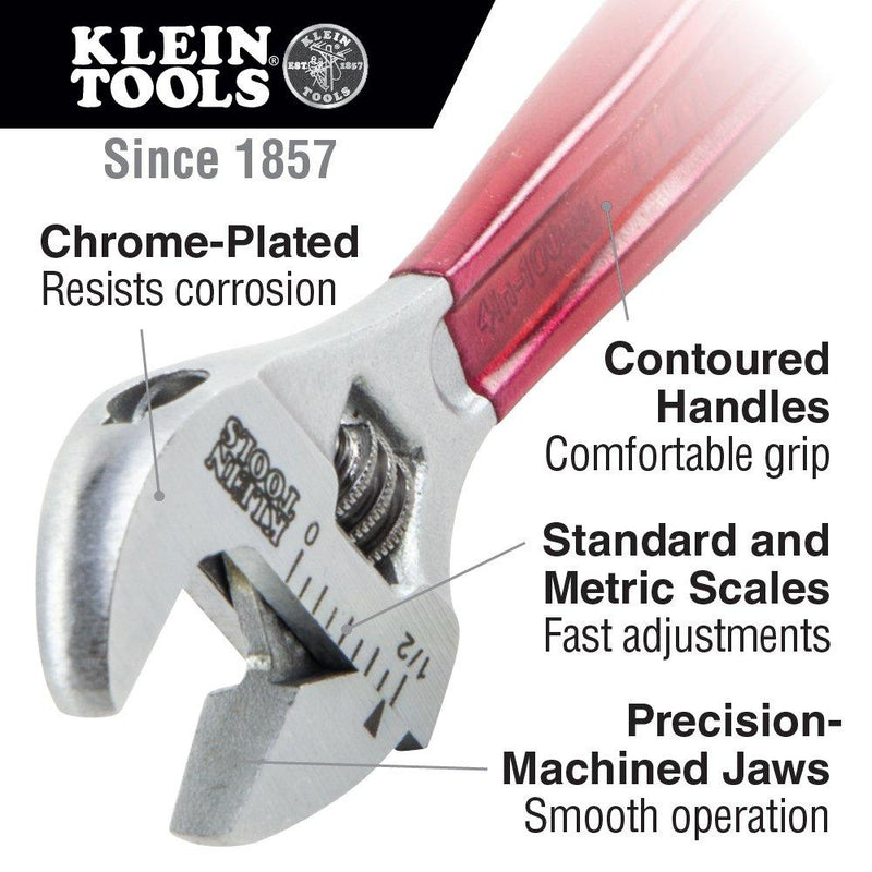 Klein Tools D507-8 Adjustable Wrench, Extra Capacity Jaw Forged Drive Wrench with High Polish Chrome Finish, 8-Inch
