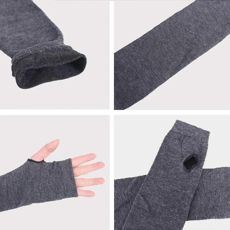 unisex Long Fingerless Gloves for Women Arm Warmers Knit Thumbhole Stretchy Gloves 3pairs（black/Darkgray/Black-gray）