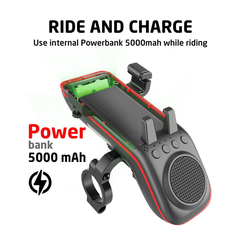Bicycle Bluetooth Speaker, UPPEL Multifunctional Bike Speaker 10-in-1 LED Light Power Bank Bike Horn Microphone Ideal for Road & Mountain Bike - Extreme & Casual Cycling Black