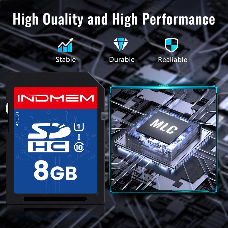 INDMEM SD Card 8GB 2 Pack UHS-I U1 Class 10 8G SDHC Flash Memory Card Compatible with Digital Camera, Computer, Trail Cameras 2Pcs
