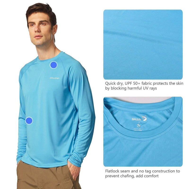 BALEAF Men's Long Sleeve Shirts Lightweight UPF 50+ Sun Protection SPF T-Shirts Fishing Hiking Running 01-blue Small