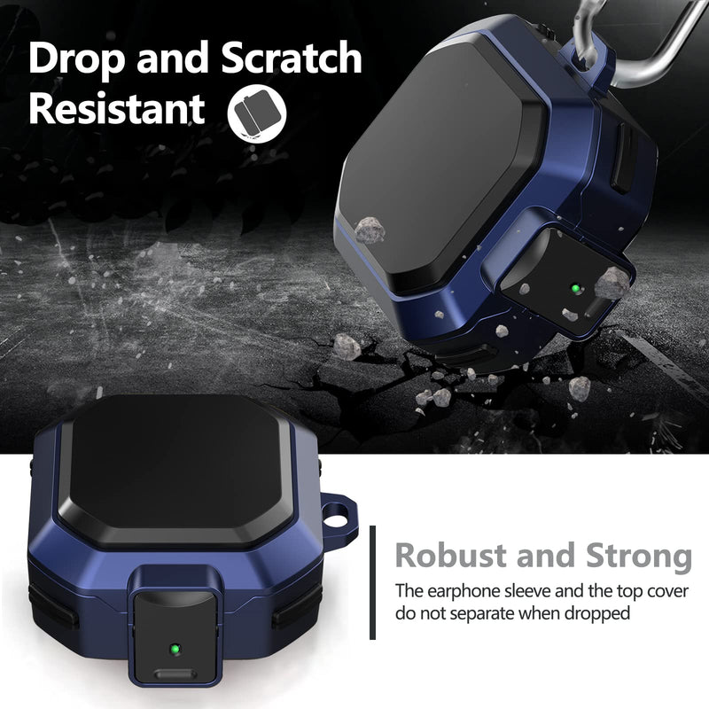 (with Security Lock) Armor Case Cover for Samsung Galaxy Buds Pro Case/ Galaxy Buds Live Case / Galaxy Buds 2 Case Cover Hard PC Shockproof Case Cover with Keychain/Straps/Cleaning Brush. (Blue) Blue