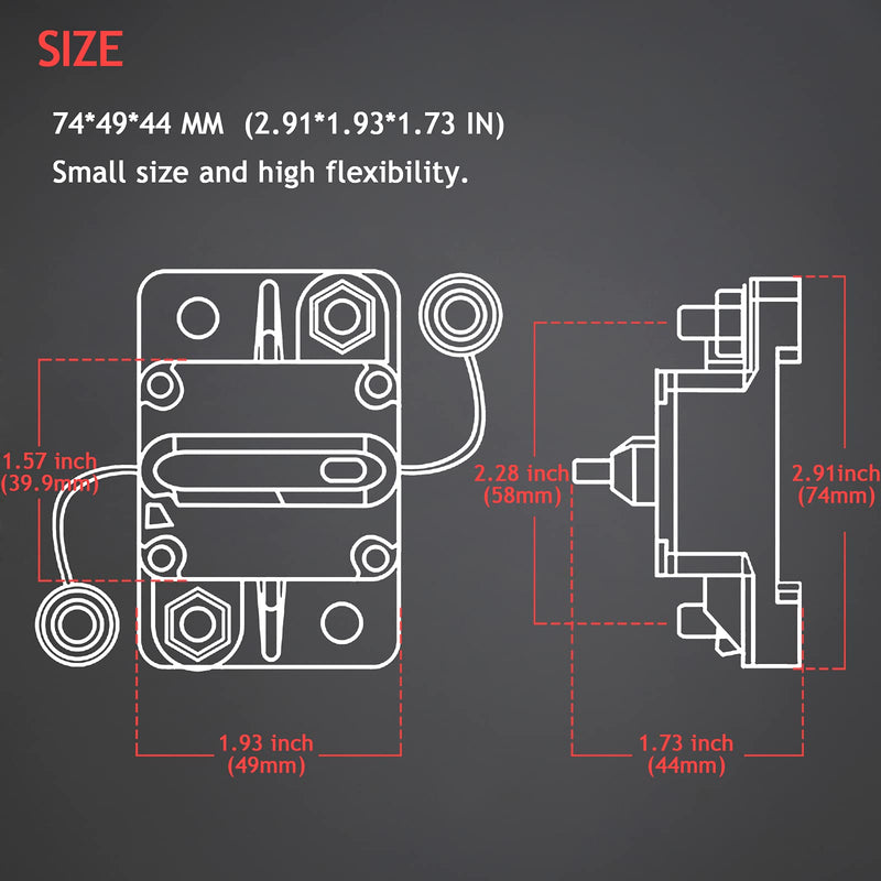 Hamolar 3 Pack 30 Amp Auto Car Stereo Audio Circuit Breaker Fuse 12-48VDC Manual Reset Button Switch Fuses, with Wire Lugs Copper Washer 30A