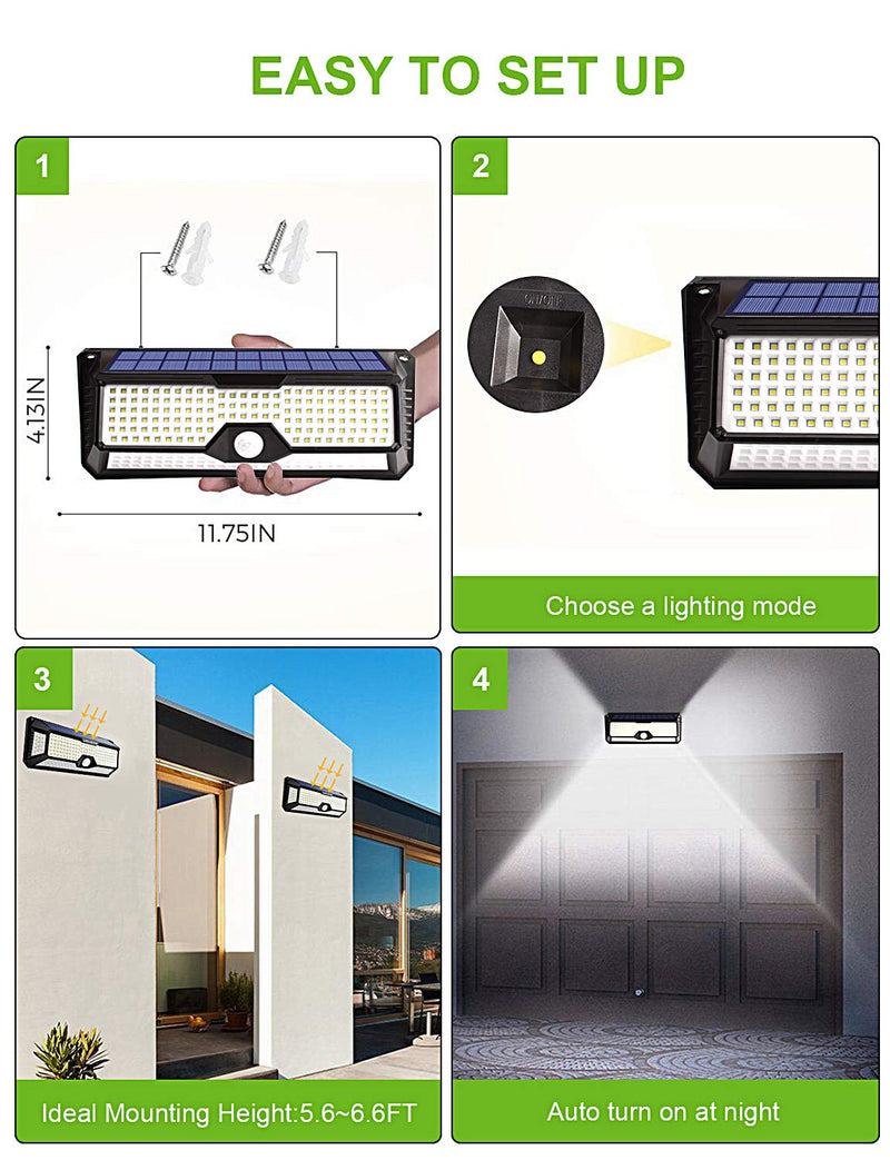 Solar Outdoor Lights - Motion Sensor 4000Lm 268 LEDs Solar Security Light IP65 Waterproof Led Lights Super Bright Solar Wireless Wall Lights with 3 Optional Modes and 4Wide Angle (1 Pack) 1 PACK