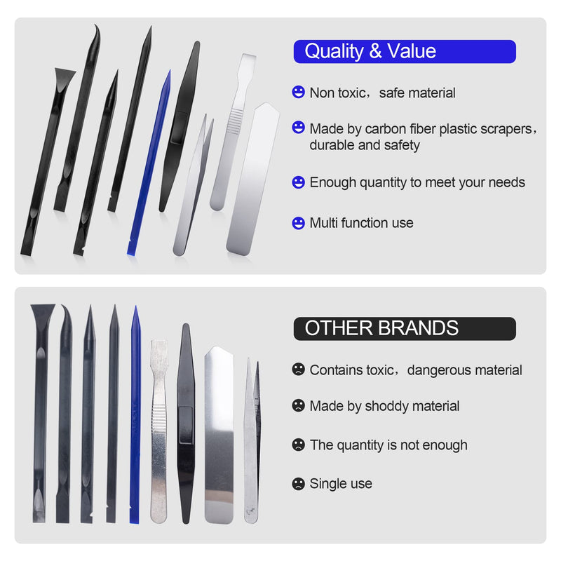 OIIKI Carbon Fiber Plastic Scraper Tools Set for Stickers Removal, 9pcs Small and Narrow Paint Scraper Tool, Multi-Purpose Non-Scratch Labels Cleaning Tool for Oil Stains, Food, Dirt