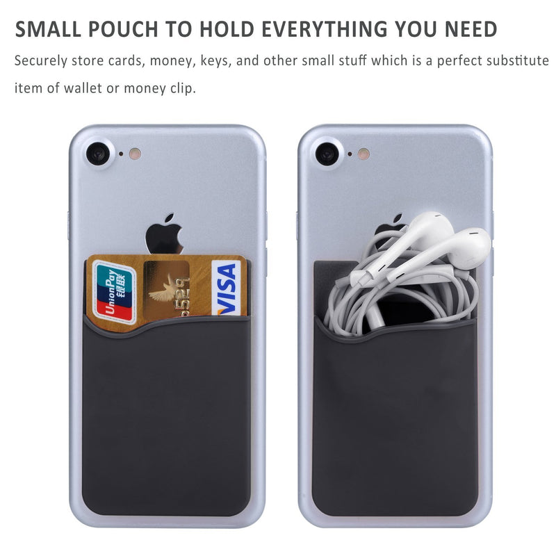 Adhesive Phone Wallet, Pofesun [3 Pack] Ultra Thin Stick-on Silicone Credit Card Holder Sticker Adhesive Cell Phone Wallet Compatible for iPhone, Samsung, Most Android Smart Phones.(Black) Black, Black, Black