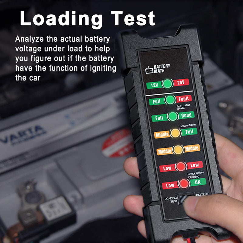 OBDMONSTER Car 12V 24V Battery and Alternator Tester Automotive, Load Tester, Battery Checker, Analyzer to Check alternator & Battery Charging System with LED Indicator 12V 24V BATTERY TESTER