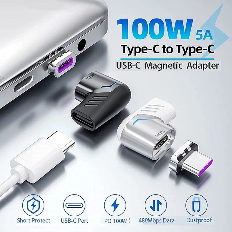USB C Magnetic Adapter,Right Angle Type C Connector,PD 100W Fast Charge,480Mbps Transfer Speed,Compatible with USB C Phones,Tablets,Laptops USB 2.0 1 Pack
