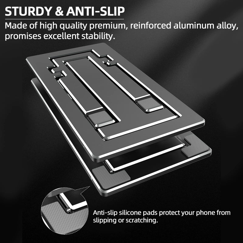 ULIKTO Cell Phone Stand Fully Foldable Height Adjustable Desktop Phone Holder Aluminum Alloy Phone Mount for Desk/Office Compatible with iPhone Samsung S21 S20 iPad Mini Tablets Up to 10â€ (Black) Black