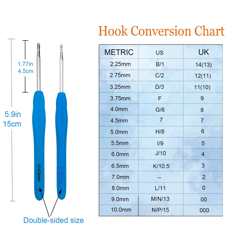 Mdoker Extra Long Crochet Hooks,Ergonomic Grip Soft Handles for Handmade DIY Crocheting,Size G/6(4.0MM) 4mm Blue