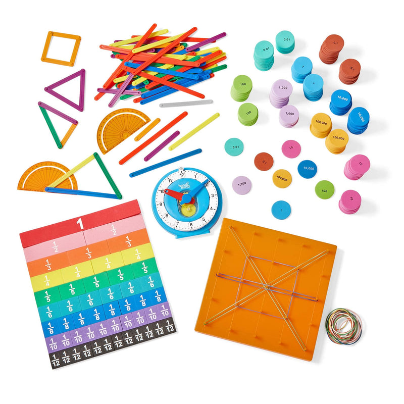 hand2mind Extended Manipulatives at Home Kit for Ages 8+, Math Manipulatives, Advanced Number Line Clock, AngLegs, Place Value Disks, Rainbow Fraction Tiles, Homeschool Curriculum Must Haves