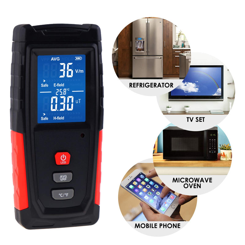 Digital EMF Tester Electric and Magnetic Field Radiation Detector Temperature Measure with Color-screen Display and Rechargeable Battery Handheld Tool