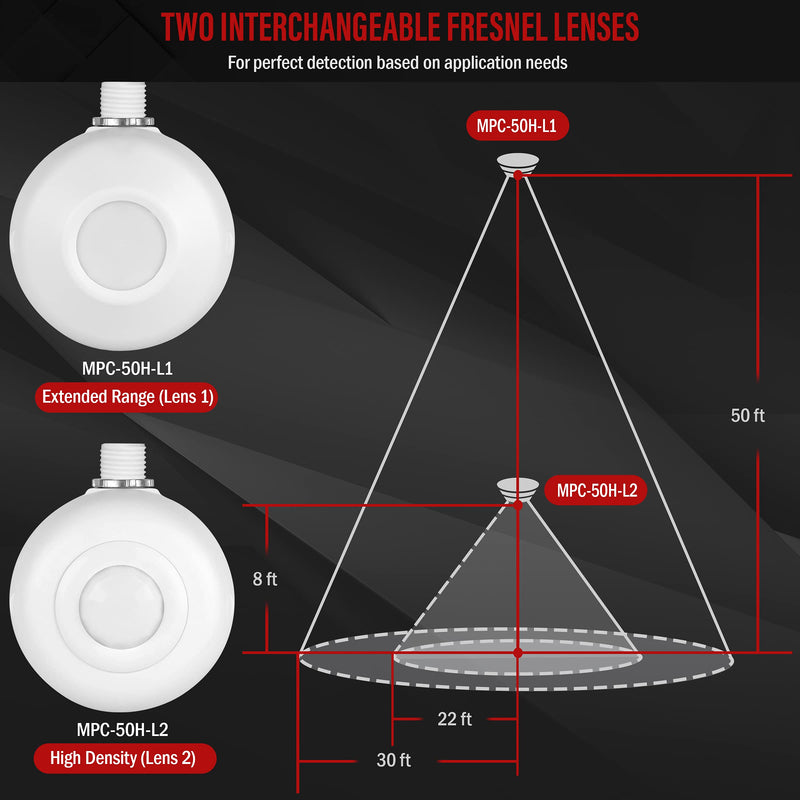 ENERLITES High Bay Ceiling Motion Sensor, Passive Infrared PIR Ceiling Sensor, 360° Field of View, 2800 Sq Ft Coverage, 120-277VAC, Neutral Wire Required, Commercial/Industrial Grade, MPC-50H, White