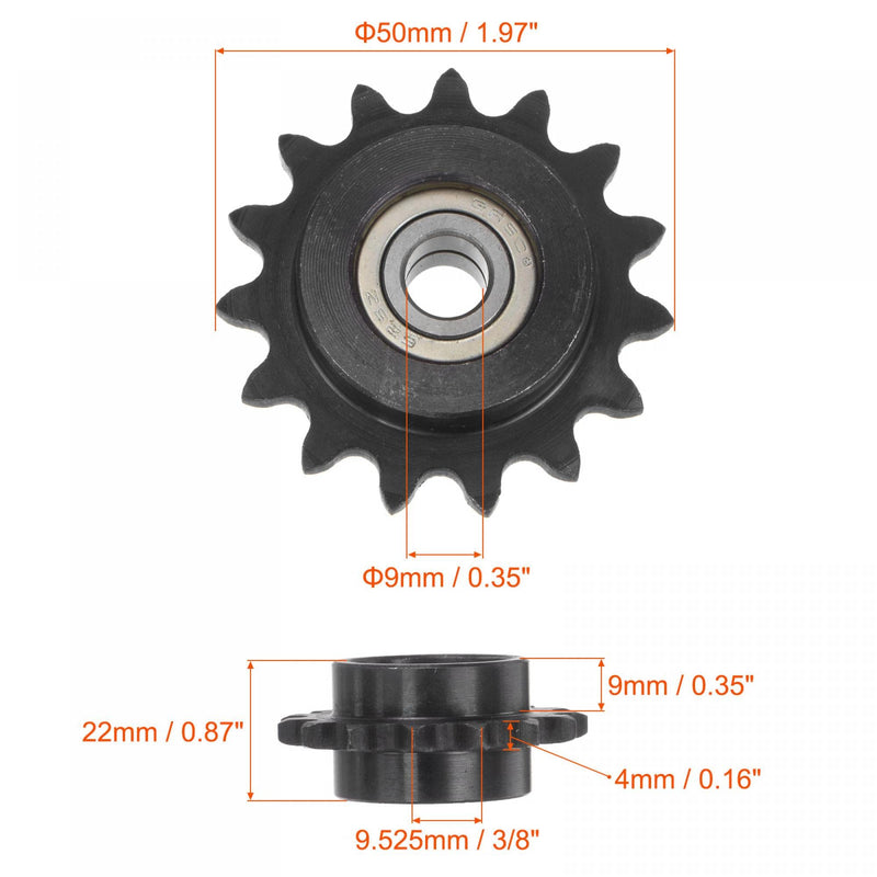 uxcell #35 Chain Idler Sprocket, 9mm Bore 3/8" Pitch 15 Tooth Tensioner, Black Oxide Finished C45 Carbon Steel with Insert Double Bearing for ISO 06C Chains