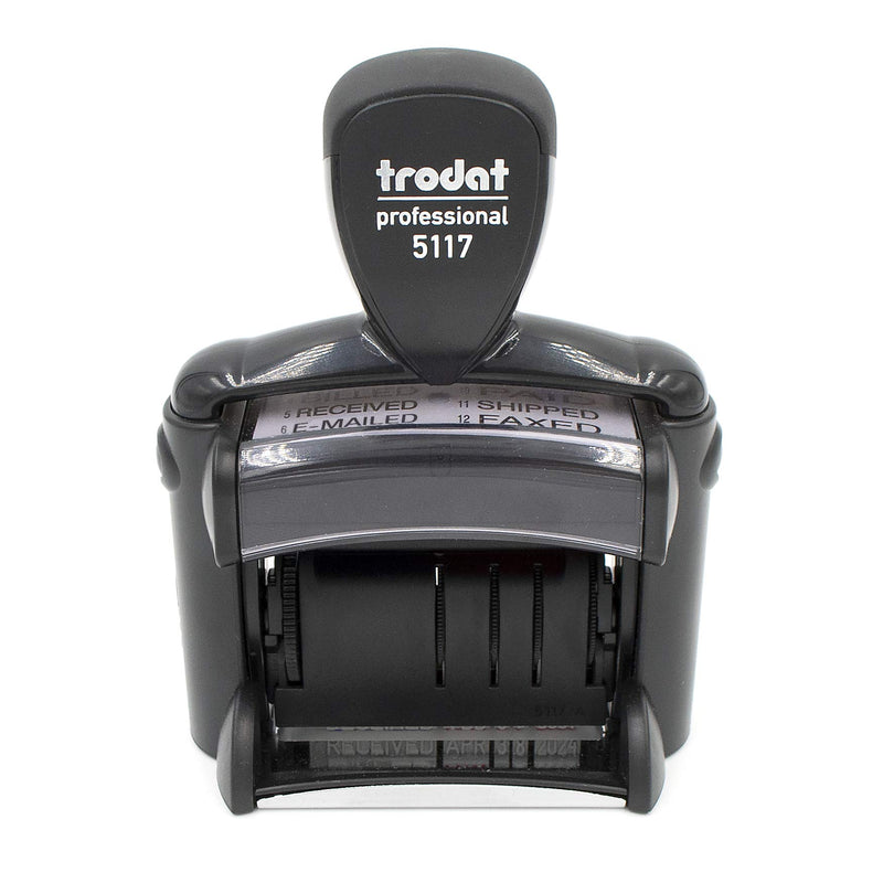 Trodat 5117 Professional 12-Message Stamp w/ Dater, Self-Inking, Red Ink Color