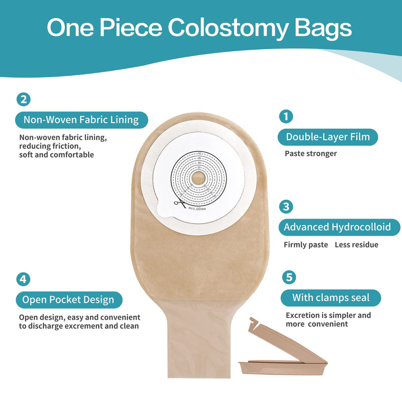 HDL-HENDRY Colostomy Bags Ostomy Bags Supplies One-Piece Drainable Pouches with Clamp Closure for Ileostomy Stoma Care Cut-to-Fit (Max 15-60mm,10 Count), Brown, 10 Count(Pack of 1) 10 Count(Pack of 1)
