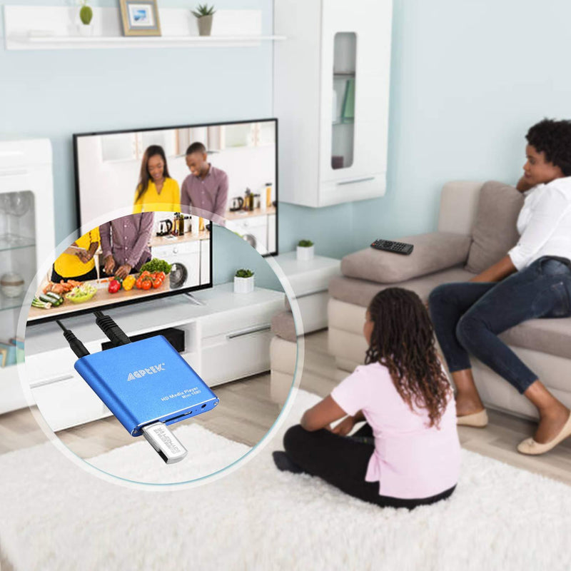 HDMI Media Player, Blue Mini 1080p Full-HD Ultra HDMI MP4 Player for -MKV / RM/ MP4 / AVI etc- HDD USB Flash Drive/HDD and SD Card