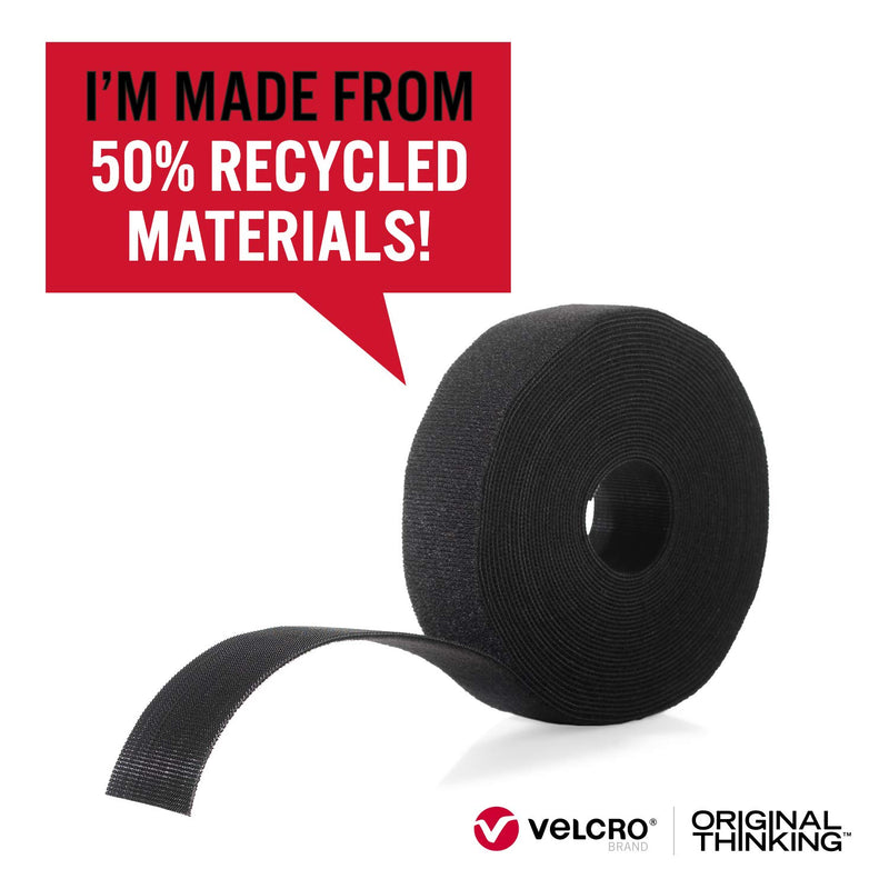 VELCRO Brand ECO Collection Cut to Length Straps, Double Sided Roll 10ft x 1in, Sustainable 50% Recycled Material, Black Wrap 'Em!